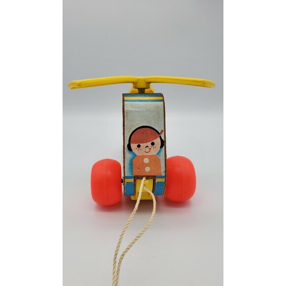 Vintage Fisher Price Mini Copter Pull Toy #448 Wooden Helicopter 1970 0320 - Picture 11 of 12
